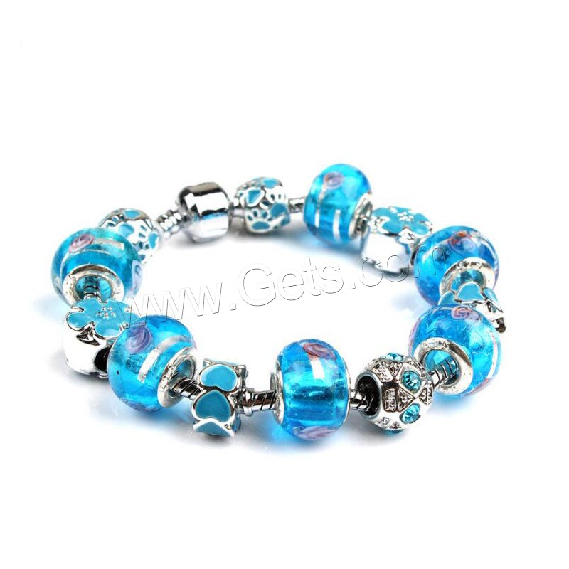 Europa gemischt Kristall Armbänder, Zinklegierung, mit Lampwork, silberfarben plattiert, unterschiedliche Länge der Wahl & unisex & verschiedene Stile für Wahl & Emaille & mit Strass, verkauft von Strang