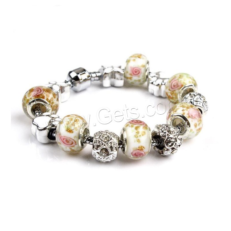 Europa gemischt Kristall Armbänder, Zinklegierung, mit Lampwork, silberfarben plattiert, unterschiedliche Länge der Wahl & unisex & verschiedene Stile für Wahl & Emaille & mit Strass, verkauft von Strang