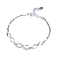 Pulseras de Plata Estelina, metal, con 3cm extender cadena, chapado en color de plata, cadena de caja & para mujer & con diamantes de imitación, plateado, longitud:aproximado 6.30 Inch, Vendido por Sarta