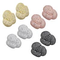 Boucle en laiton, fleur, Placage, avec boucle & pavé de micro zircon, plus de couleurs à choisir 0.8mm Environ Vendu par paire