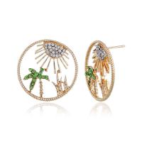 Zinc alliage strass Stud Earring, alliage de zinc, Placage de couleur d'or, pour femme & avec strass Vendu par paire