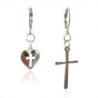 aleación de zinc Pendientes asimétricos, Corazón y Cruz, chapado, para mujer, más colores para la opción, 12x41mm, Vendido por Par