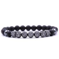 Negro Pulsera de piedra, Piedra Negra, con metal, chapado, micro arcilla de zirconia cúbica, más colores para la opción, 8mm, longitud:aproximado 7 Inch, Vendido por Sarta