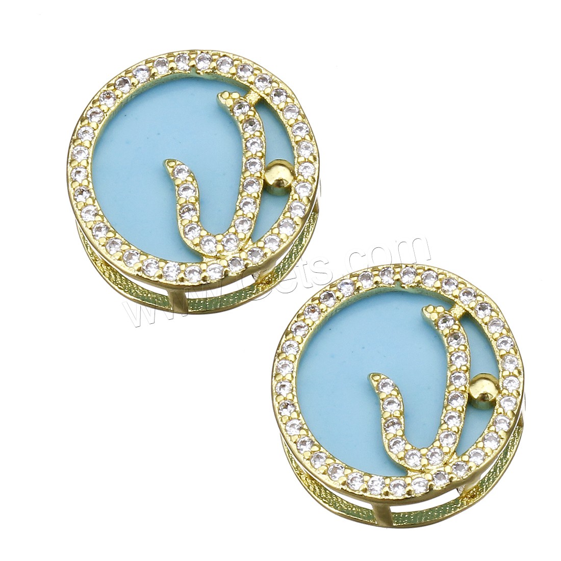 Zircon pavent Laiton Connector, avec résine, Placage, modèles différents pour le choix & pavé de micro zircon & boucle 2/2, plus de couleurs à choisir, 15x15x6mm, Trou:Environ 4.5x1mm, Vendu par PC