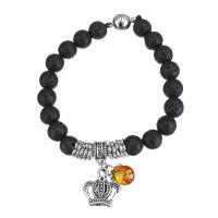 Lava Bead Bracelet, with Agate & Zinc Alloy, Crown, word love, antique silver color plated, charm bracelet & Unisex   Approx 7 Inch 