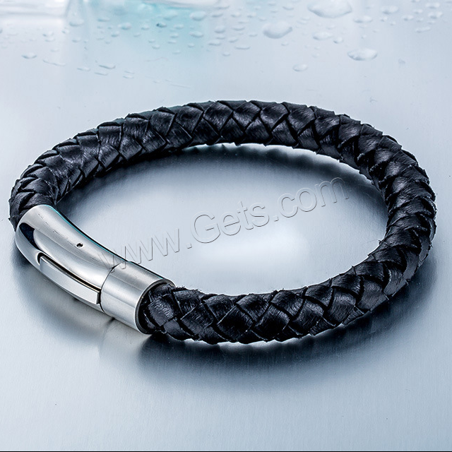 cuir PU bracelet, avec Acier titane, poli, longueur différente pour le choix & pour homme, noire, Vendu par brin