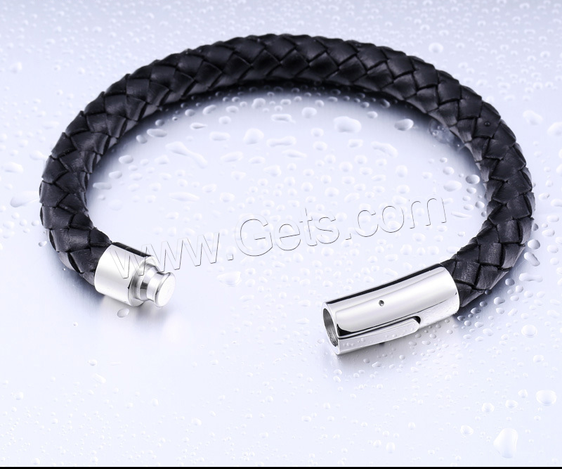 cuir PU bracelet, avec Acier titane, poli, longueur différente pour le choix & pour homme, noire, Vendu par brin