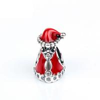 Abalorios de Europeo de latón con diamantes de imitación, metal, Sombrero de Navidad, chapado en color de plata, sin rosca & esmalte, 11x14mm, Vendido por UD