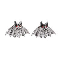 Zinc alliage strass Stud Earring, alliage de zinc, Chauve-souris, Plaqué de couleur d'argent, pour femme & avec strass Vendu par paire