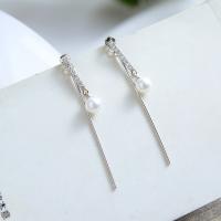 925 Sterling Silver Split Earring, with Shell Pearl, real silver plated, for woman & with rhinestone, 50mm 