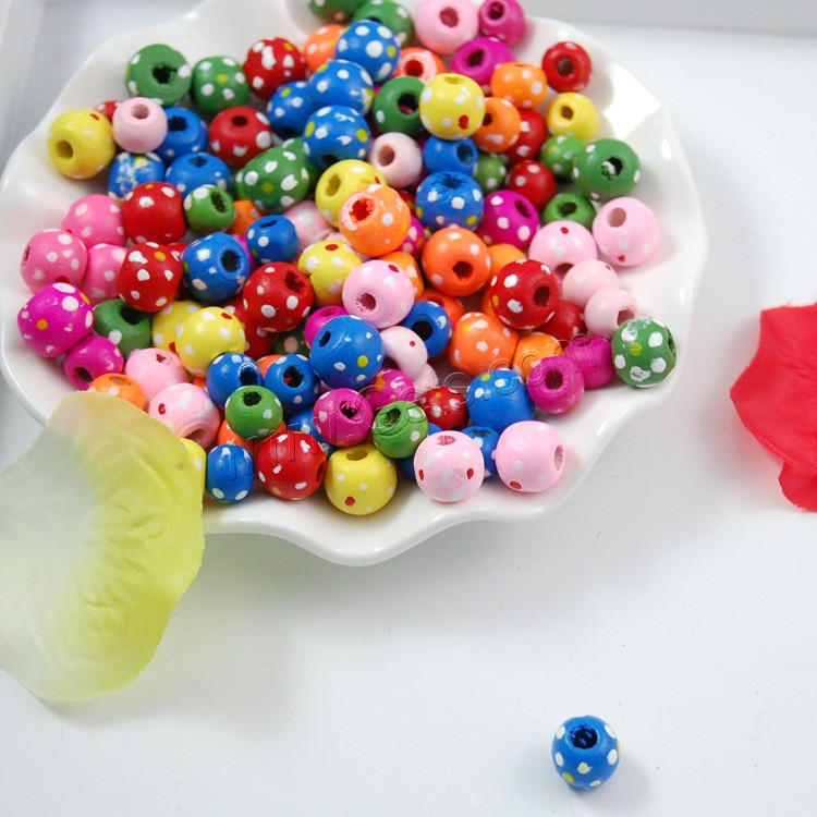 Wood Large Hole Bead, stoving varnish, different size for choice, mixed colors, Hole:Approx 3mm, 100PCs/Bag, Sold By Bag