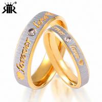 Anillos para Pareja, acero inoxidable, chapado en color dorado, diverso tamaño para la opción & diferentes estilos para la opción & con el patrón de la letra & con diamantes de imitación, 4mm, 6mm, Vendido por UD