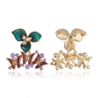 Zinc Alloy Split Earring, Butterfly, plated, hypo allergic & for woman & enamel & with rhinestone 