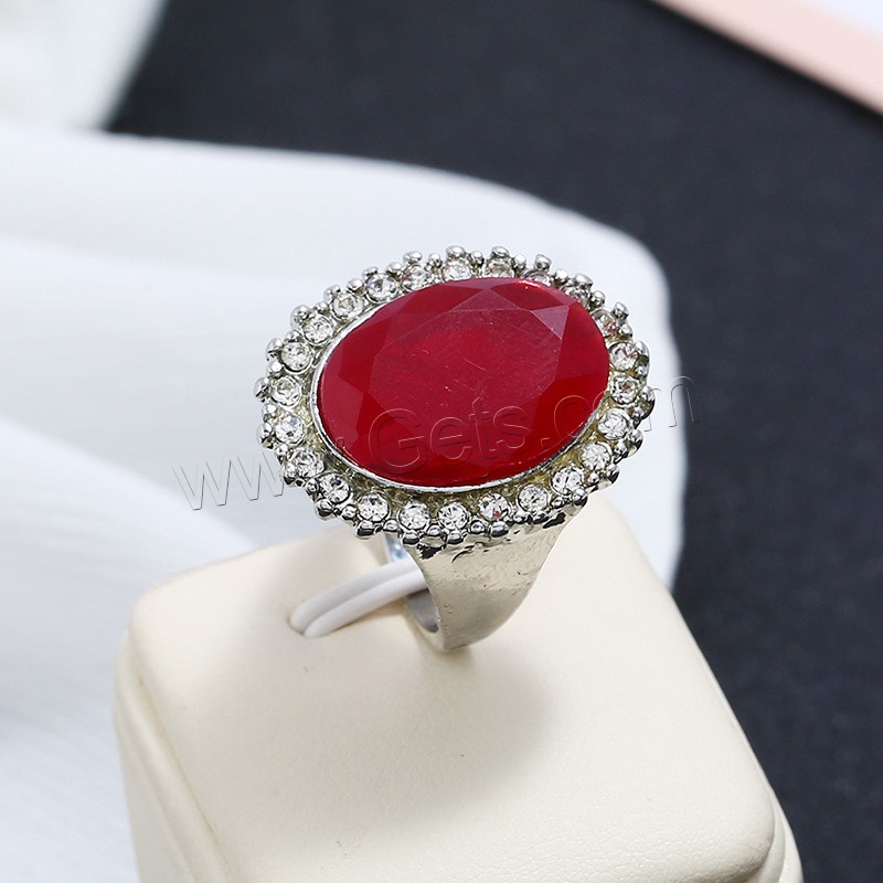 Resin Zinc Alloy Finger Ring, with Resin, platinum color plated, different size for choice & for woman & with rhinestone & blacken, 25x25mm, Sold By PC