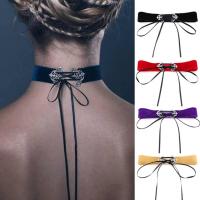 Mode Collier Choker, velours de coton, avec ruban de satin & alliage de zinc, pour femme, couleurs mélangées, 25mm, 1100mm Environ 11.4 pouce, Vendu par PC