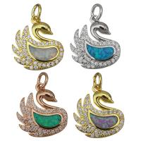 Animal Brass Pendants, with Opal, Swan, plated, micro pave cubic zirconia Approx 4mm 