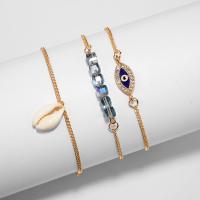 alliage de zinc Set de bracelet, avec coquille blanche & cristal, avec 2inch chaînes de rallonge, Placage de couleur d'or, réglable & chaîne de torsion ovale & pour femme & émail & avec strass, 17mm, 17mm, 42mm Environ 6.8-7.8 pouce Vendu par lot