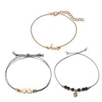 Zinklegierung Armband-Set, mit Gewachsten Baumwollkordel & Acryl, mit Verlängerungskettchen von 2-3.5inch, goldfarben plattiert, einstellbar & Oval-Kette & für Frau & mit Strass, Länge:ca. 7.4-8 ZollInch, 3SträngeStrang/Menge, verkauft von Menge