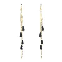 Zinc Alloy Tassel Earring, with Crystal, gold color plated, Bohemian style & for woman & with rhinestone, black, 135mm 