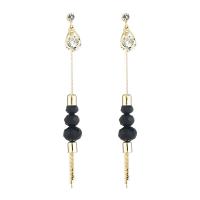 Zinc Alloy Tassel Earring, with Crystal, gold color plated, micro pave cubic zirconia & for woman, black, 110mm 