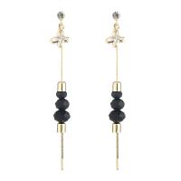 Fashion Fringe Earrings, Zinc Alloy, with Crystal, gold color plated, for woman & with rhinestone, black, 105mm, Inner Approx 53mm 