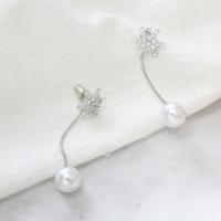 Zinc Alloy Split Earring, with Glass Pearl, Snowflake, silver color plated, for woman & with rhinestone, 50mm, Inner Approx 53mm 