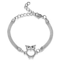 Strass bracelets de cuivre, laiton, avec 1.18inch chaînes de rallonge, hibou, Placage de couleur platine, chaîne d'épi & pour femme & avec strass Environ 7 pouce, Vendu par brin