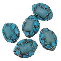 Perles d'argile Pave strass, Clay Pave, avec turquoise synthétique, avec strass, bleu, 20-22x26-28x14-16mm Environ 1mm, Vendu par PC