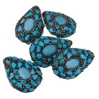 Perles d'argile Pave strass, Clay Pave, avec turquoise synthétique, avec strass, bleu, 28-30x40-43x16-18mm Environ 1mm, Vendu par PC