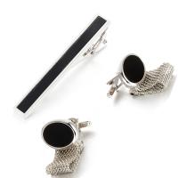 laiton Tie Clip Cufflink Set, avec Agate, Placage de couleur argentée, pour homme, noire  Vendu par fixé