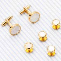 Messing Manschettenknöpfe, mit Weiße Muschel, goldfarben plattiert, für den Menschen, 16mm, 10mm, 6PCs/setzen, verkauft von setzen