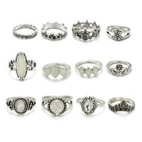 Zink-Legierung Ring Set, Zinklegierung, mit Opal, plattiert, für Frau & Emaille & Schwärzen, keine, Größe:4-8, 12PCs/Menge, verkauft von Menge