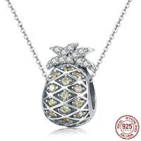 perles pandore en argent fin Thaïlandais sans hélice, Thaïlande, ananas, pavé de micro zircon & sans filetage Environ 4.5-5mm, Vendu par PC