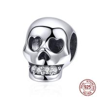 Abalorios de Plata Bali, Tailandia, Calavera, micro arcilla de zirconia cúbica & sin rosca, 8x10mm, agujero:aproximado 4.5-5mm, Vendido por UD