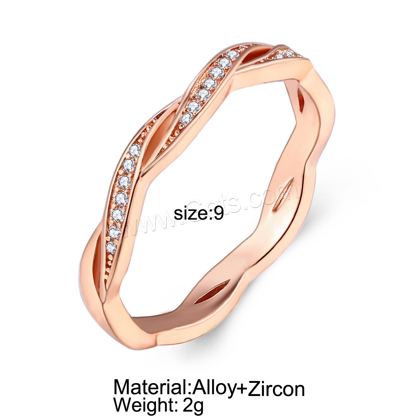 Zinc Alloy Finger Ring, rose gold color plated, different size for choice & micro pave cubic zirconia & for woman, Sold By PC