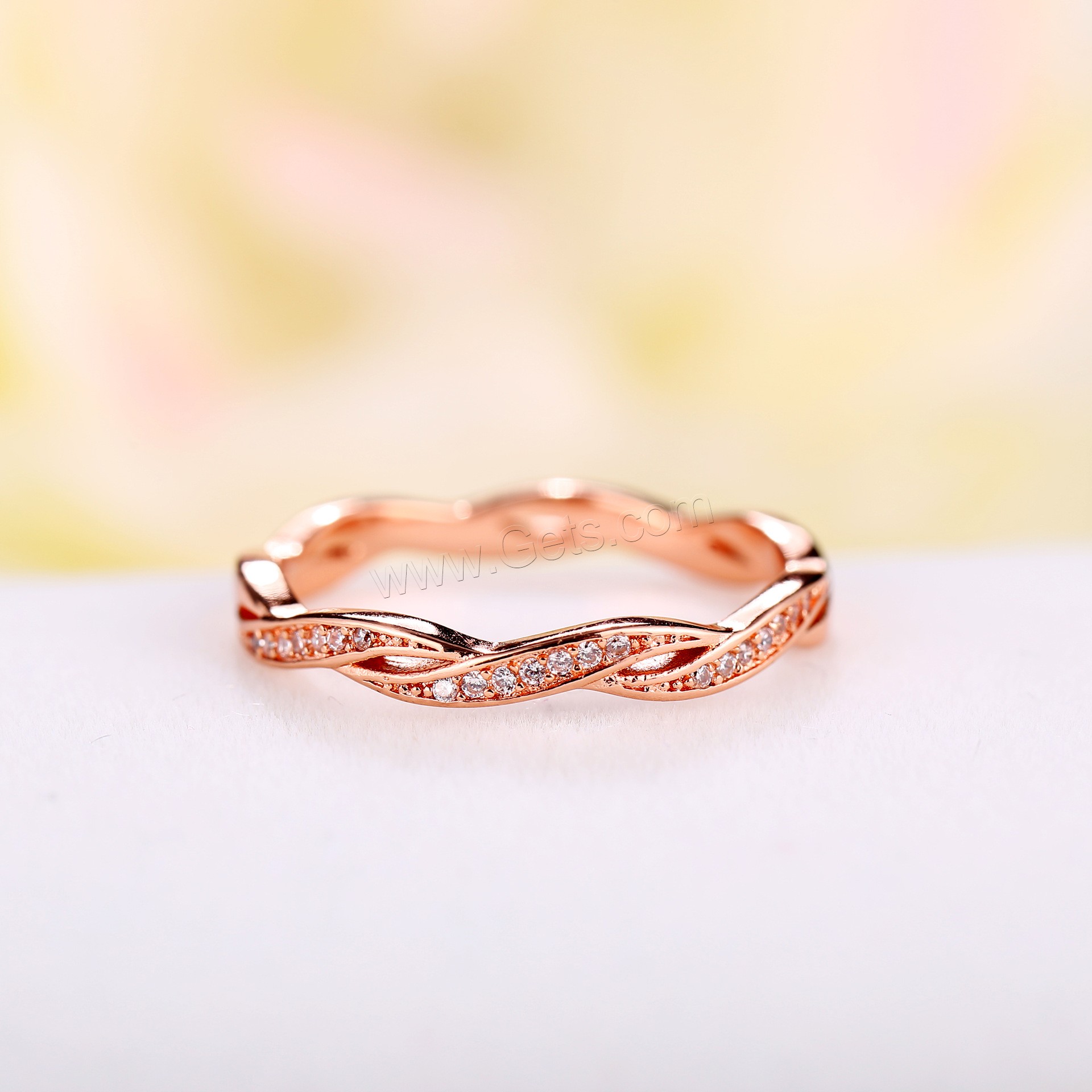 Zinc Alloy Finger Ring, rose gold color plated, different size for choice & micro pave cubic zirconia & for woman, Sold By PC