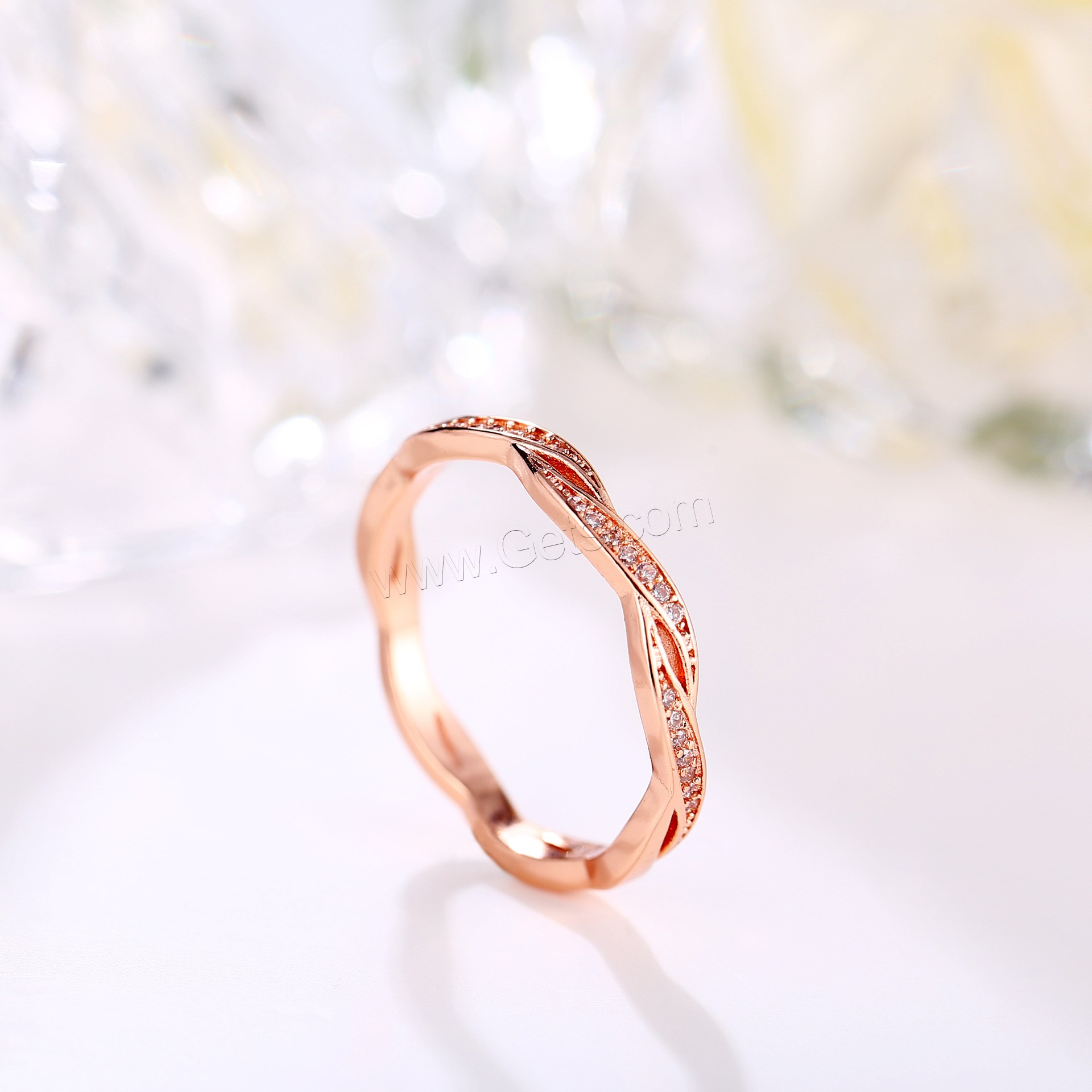 Zinc Alloy Finger Ring, rose gold color plated, different size for choice & micro pave cubic zirconia & for woman, Sold By PC