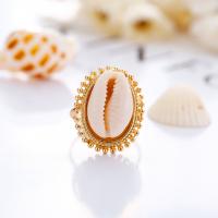 Zinc Alloy Finger Ring, with Shell, Shell, gold color plated, adjustable & for woman, US Ring 