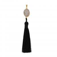 Nylon Pendant, with Natural Stone & Zinc Alloy, Tassel, plated, Unisex 90mm 