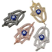 Brass Connector, Hamsa, plated, evil eye pattern & micro pave cubic zirconia & enamel & 1/1 loop Approx 1mm 