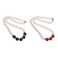 Collier de perles d'eau douce , perle d'eau douce cultivée, avec pierre gemme & laiton, Placage de couleur argentée, différents matériaux pour le choix & pour femme Environ 18.9 pouce, Vendu par brin