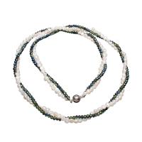 Collier en perles d'eau douce Pull, perle d'eau douce cultivée, avec Cristal naturel & laiton, Placage de couleur argentée, pour femme & facettes & 2 fils Environ 23.6 pouce, Vendu par brin