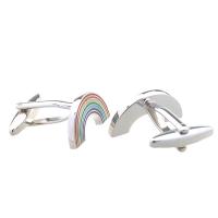 Messing Manschettenknöpfe, Regenbogen, Platinfarbe platiniert, unisex & Emaille, 22x11mm, verkauft von Paar