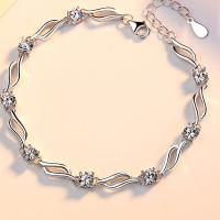 Pulseras de Plata Estelina, Plata de ley 925, con 1.18inch extender cadena, chapado en platina real, para mujer & con diamantes de imitación, longitud:aproximado 7 Inch, Vendido por Sarta