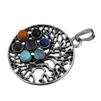 Gemstone Zinc Alloy Pendants, with Gemstone, antique silver color plated Approx 