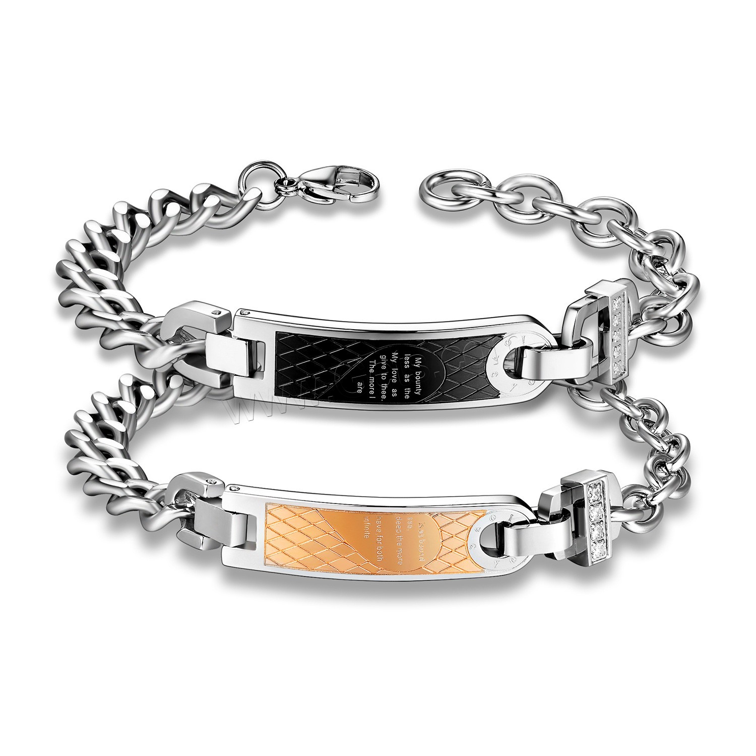 acier inoxydable bracelet, Placage, longueur différente pour le choix & chaîne ovale & pour le couple & avec strass, plus de couleurs à choisir, Vendu par brin