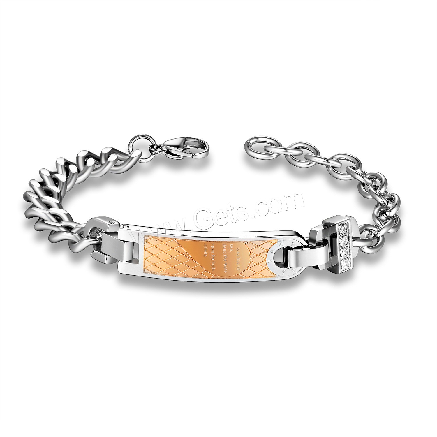 acier inoxydable bracelet, Placage, longueur différente pour le choix & chaîne ovale & pour le couple & avec strass, plus de couleurs à choisir, Vendu par brin