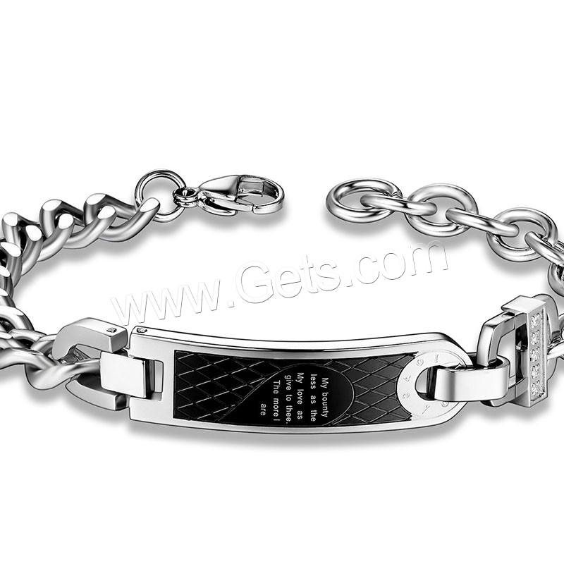 acier inoxydable bracelet, Placage, longueur différente pour le choix & chaîne ovale & pour le couple & avec strass, plus de couleurs à choisir, Vendu par brin