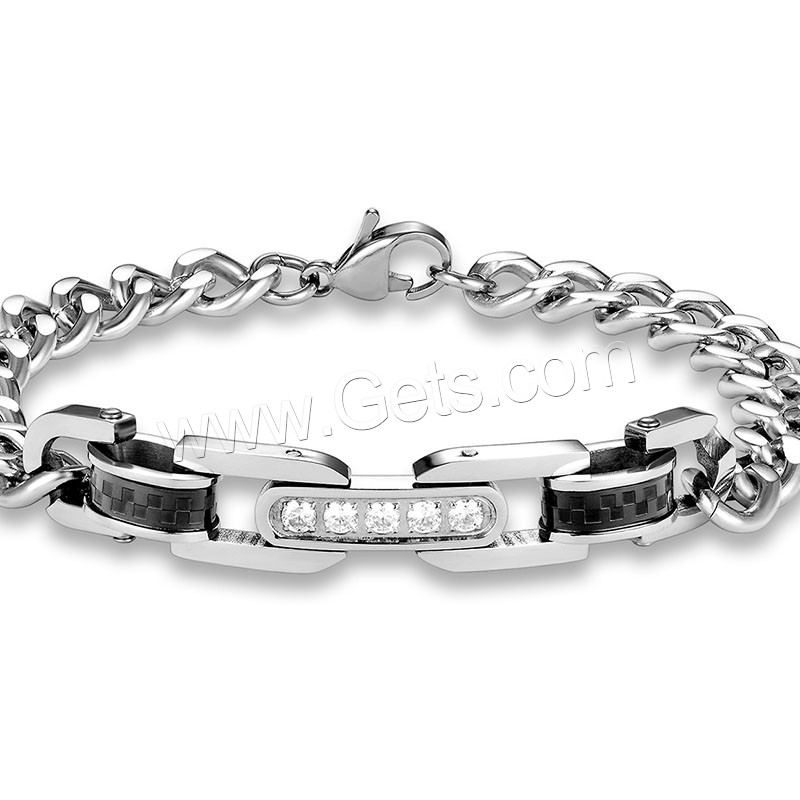 acier inoxydable bracelet, Placage, longueur différente pour le choix & chaîne ovale & pour le couple & avec strass, plus de couleurs à choisir, Vendu par brin