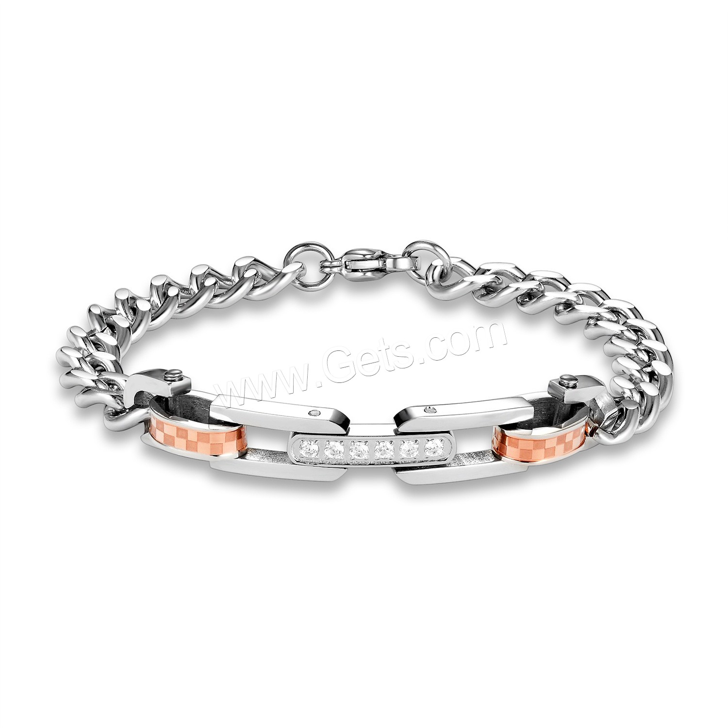 acier inoxydable bracelet, Placage, longueur différente pour le choix & chaîne ovale & pour le couple & avec strass, plus de couleurs à choisir, Vendu par brin